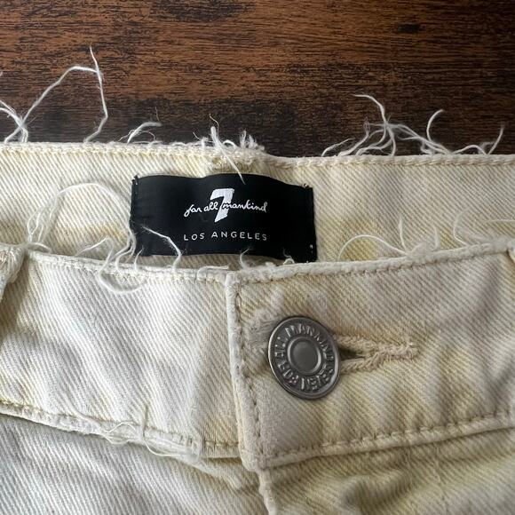 7 For All Mankind High Waisted Jean Shorts Size 26 Yellow Raw Hem 5 Pockets Boho - Picture 4 of 9